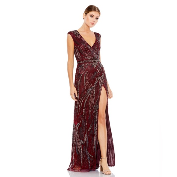 Mac Duggal 5227 High Slit Beaded Dress Size 16 - Picture 1 of 10